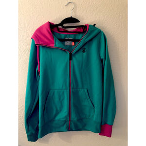 Volcom Stone Co. Full Zip Hoodie Sweatshirt Jacket Green Pink